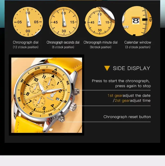 Montre PLAYBOY à Quartz Luxe Homme Bracelet Cuir Décontracté Chronographe Sport Occasions Spéciales