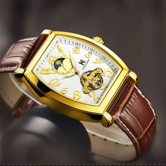Montre mécanique entièrement automatique de style européen et américain pour hommes, design ajouré,