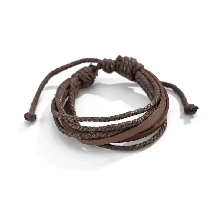 Vintage marron cuir Bracelets pour hommes Simple mode multicouche tressé corde chaîne bracelet mâle nouveaux bijoux