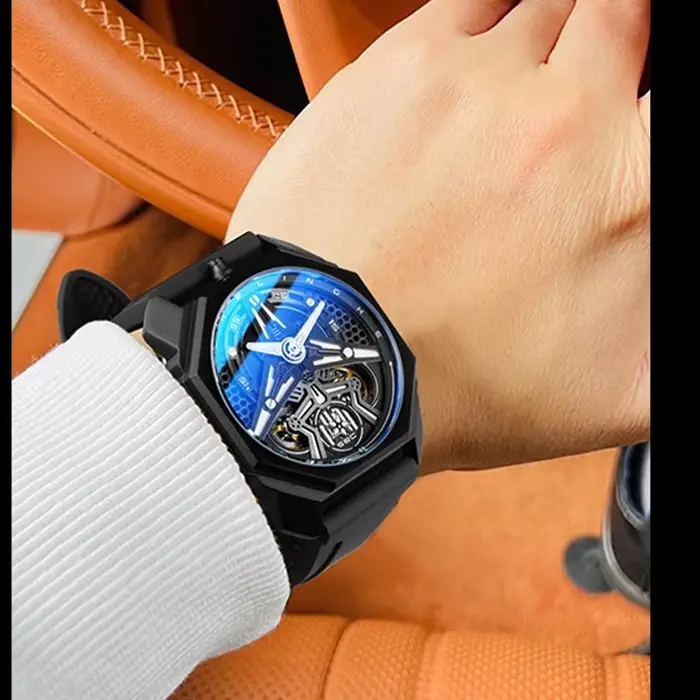 Montre automatique de chasse avec pentagramme rotatif et aiguilles lumineuses pour homme élégant et robuste occasions spéciales et quotidiennes