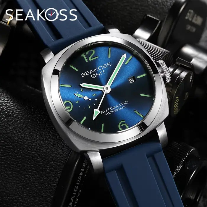 SEAKOSS 45mm plongée GMT montre automatique mécanique montres mouette ST2557 mouvement 10Bar calendrier lumineux