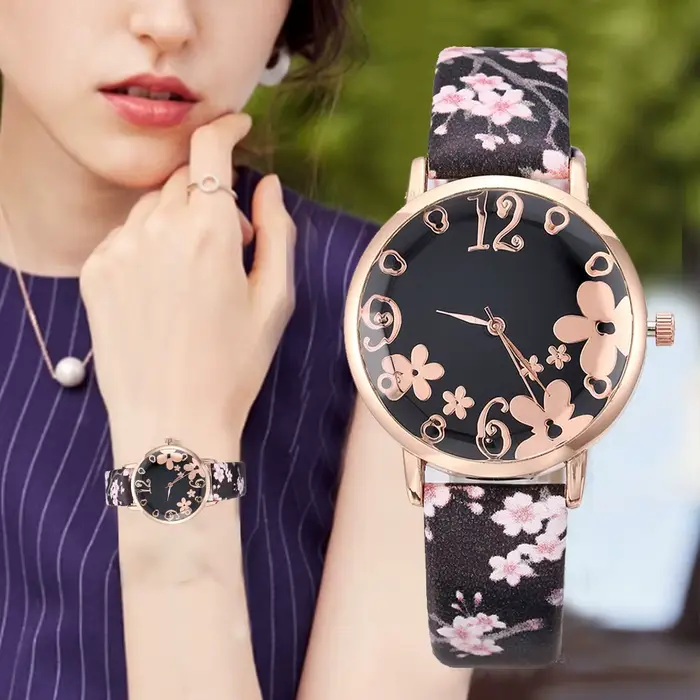 Montre pour femmes avec des fleurs colorées