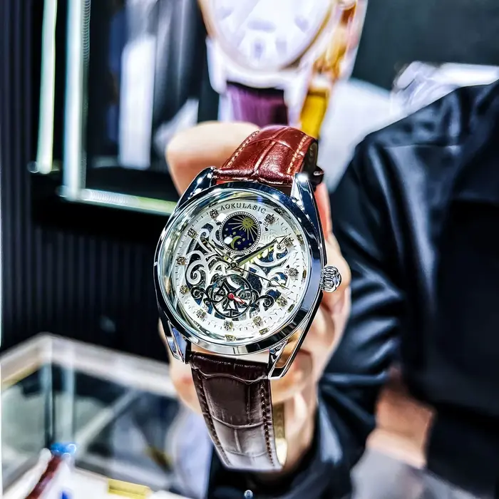 Montres mécaniques AOKULASIC pour hommes élégantes et polyvalentes avec mouvement automatique et résistance à l'eau 3 bars pour différentes occasions sociales et professionnelles