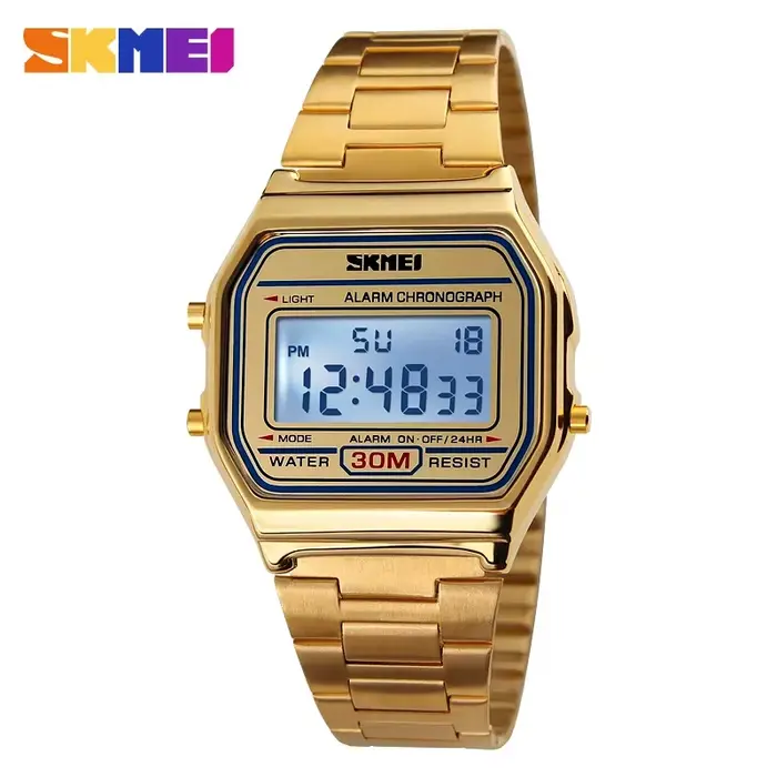 SKMEI 1123 montre de sport numérique rétro de luxe pour hommes en acier inoxydable étanche montres