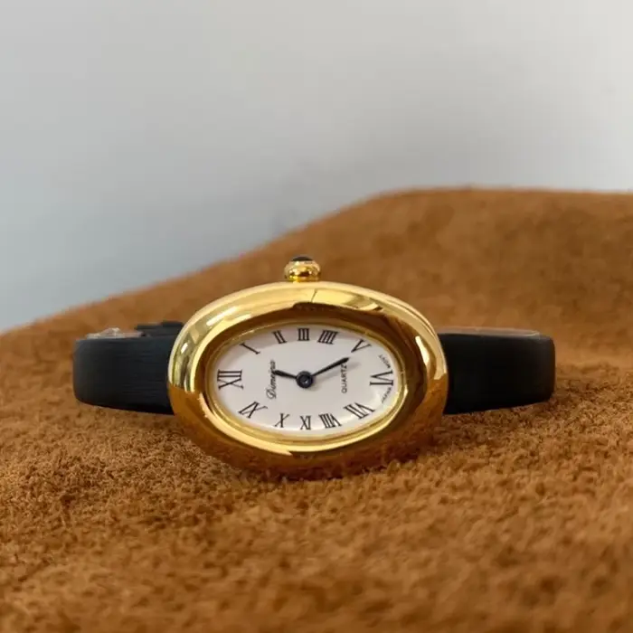 Montre Dimeina Femmes Quartz Forme Ovale Acier Inoxydable Bracelet Cuir Noir Occasions Spéciales