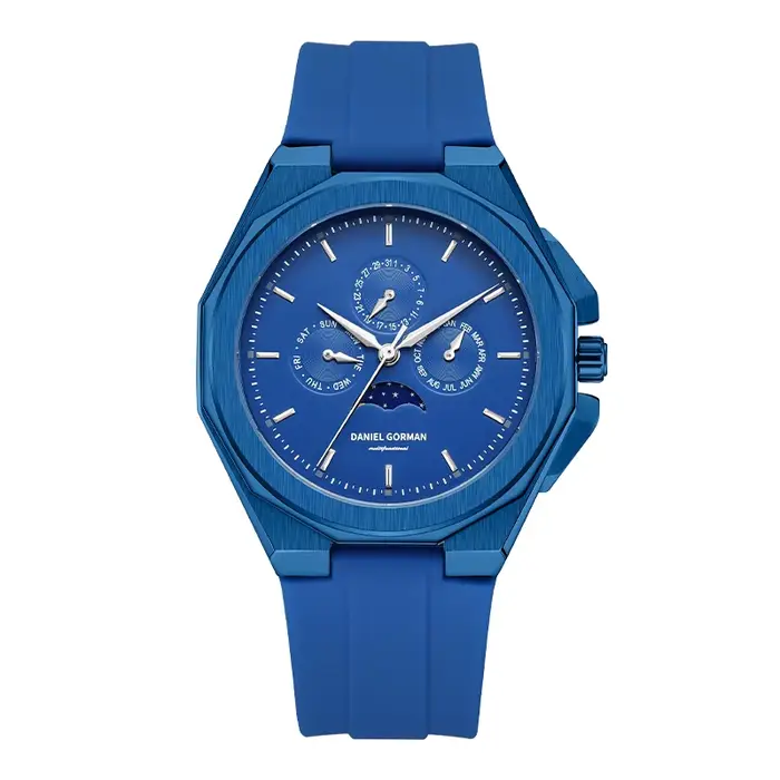 Montre Moonphase pour hommes, montre-bracelet multifonction à Quartz, boîtier en acier inoxydable à 