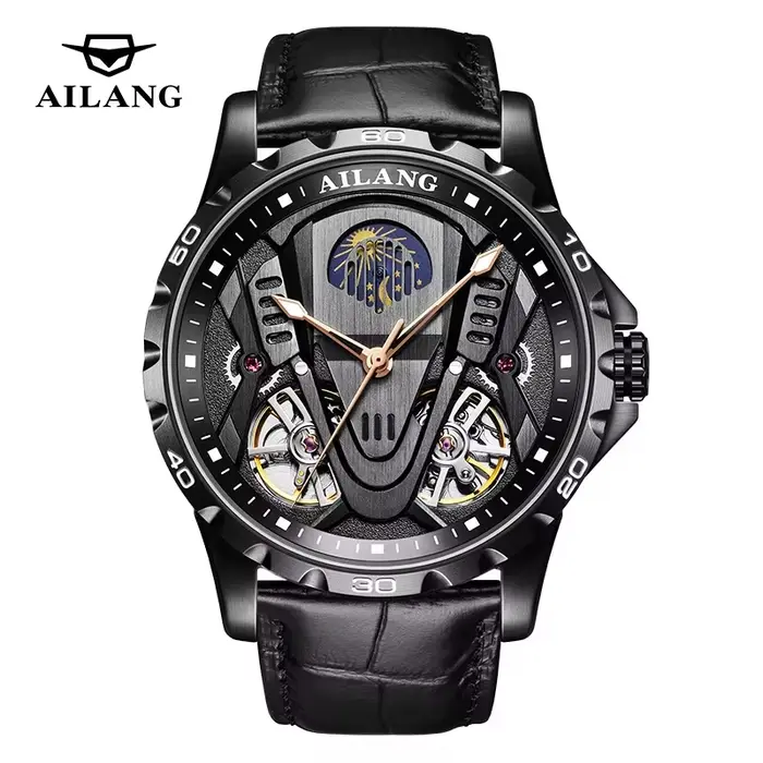 Montre mécanique double tourbillon automatique étanche 3 bars avec logo personnalisé, nouvelle collection 2026, la plus vendue, mode sport, phase de lune