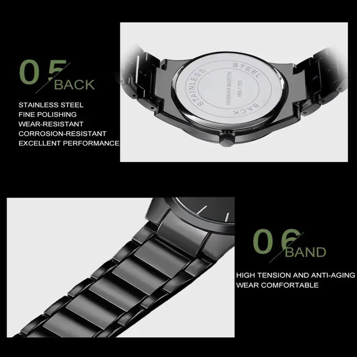 Montre pour hommes en acier inoxydable mouvement à Quartz Original 41mm cadran noir