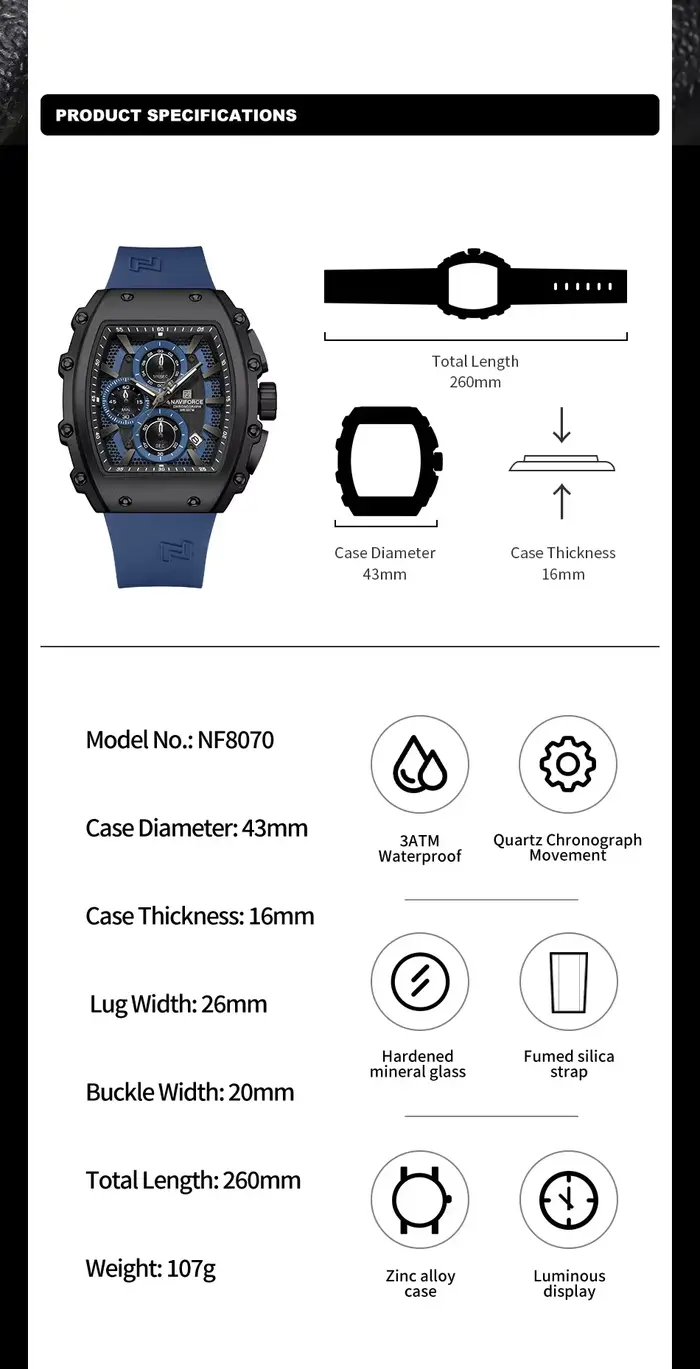 NAVIFORCE à la mode 2025 montres pour hommes multifonctionnel 30M étanche sport Quartz bracelet en Silicone horloge de luxe Reloj Hombre