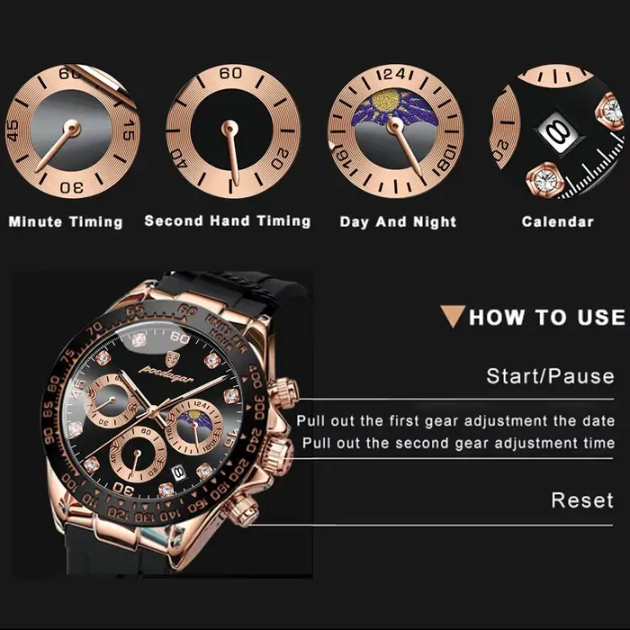 Montre-bracelet POEDAGAR à quartz avec fonction date, chronographe, résistance à l'eau, mains lumineuses et bracelet en bambou pour hommes occassions spéciales