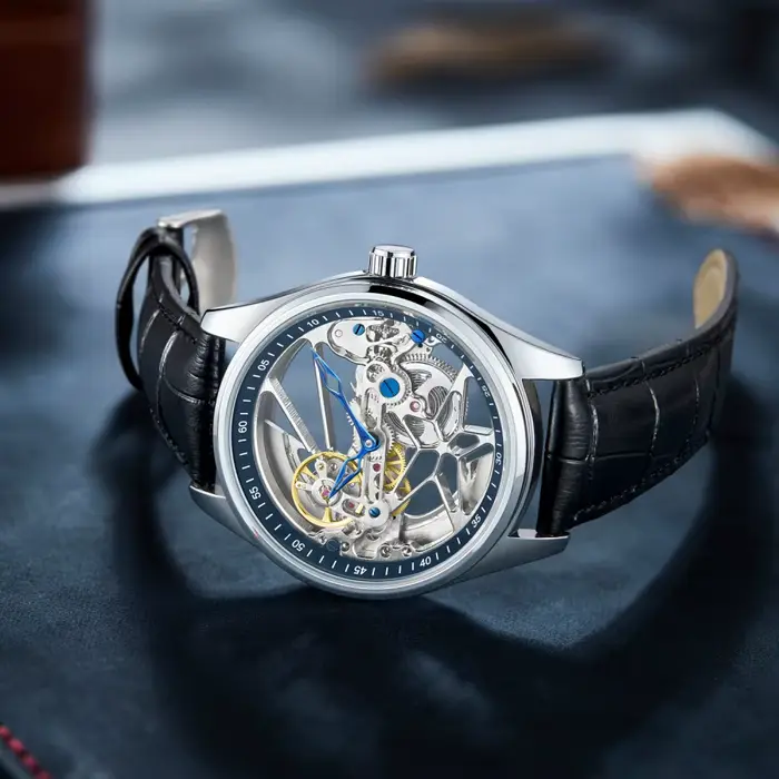 Montre mécanique haut de gamme pour homme, design ajouré, cadran rond, montre mécanique entièrement 