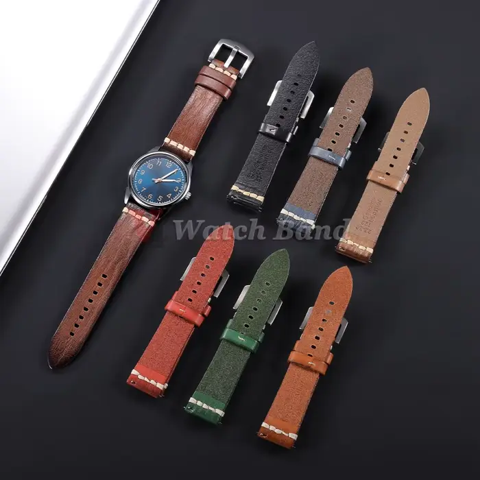 Bracelet de montre en cuir de vachette vintage 18mm 20mm 22mm 24mm pour Samsung