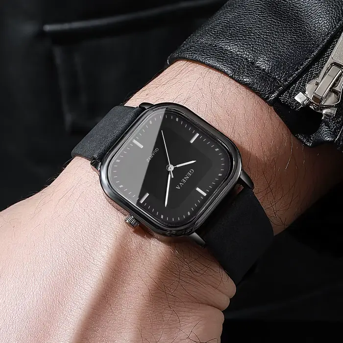 Montre homme carré quartz avec bracelet en cuir pour style fashion et casual occasions spéciales et quotidiennes