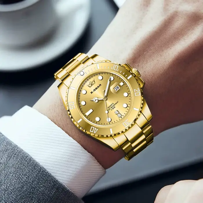 Montre X-GEAR en acier vert avec affichage luminescent et résistance à l'eau pour hommes sportifs et aventuriers