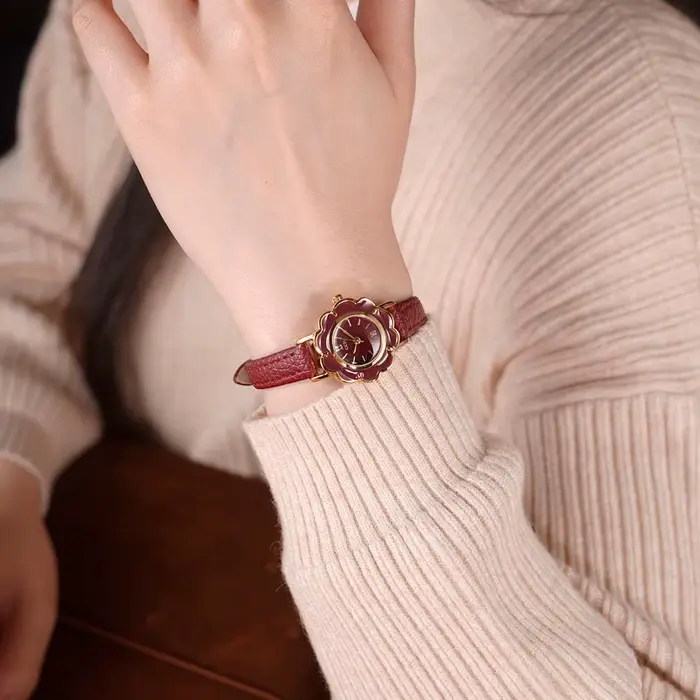 Montre Florale Rétro Quartz Luxe Femme Bracelet Cuir Occasions Spéciales
