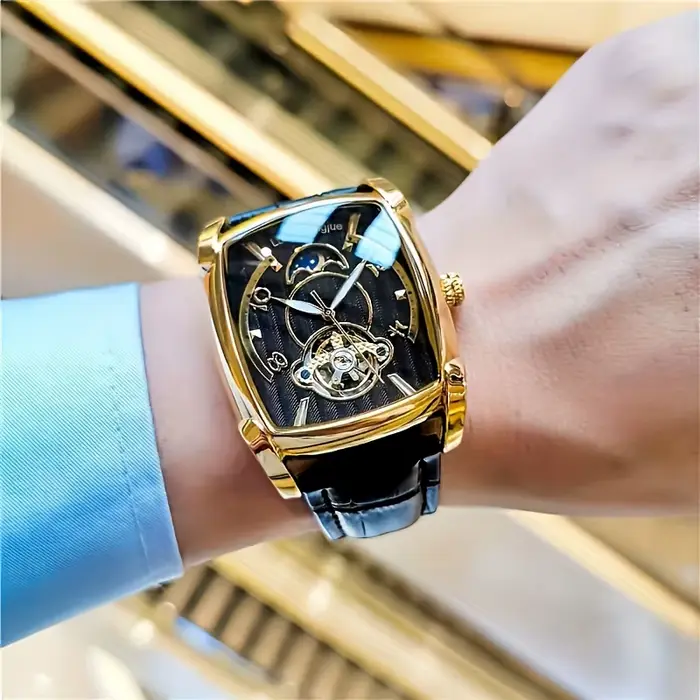 Montre mécanique tourbillon de luxe légère pour homme - Montre-bracelet squelette haut de gamme entièrement automatique