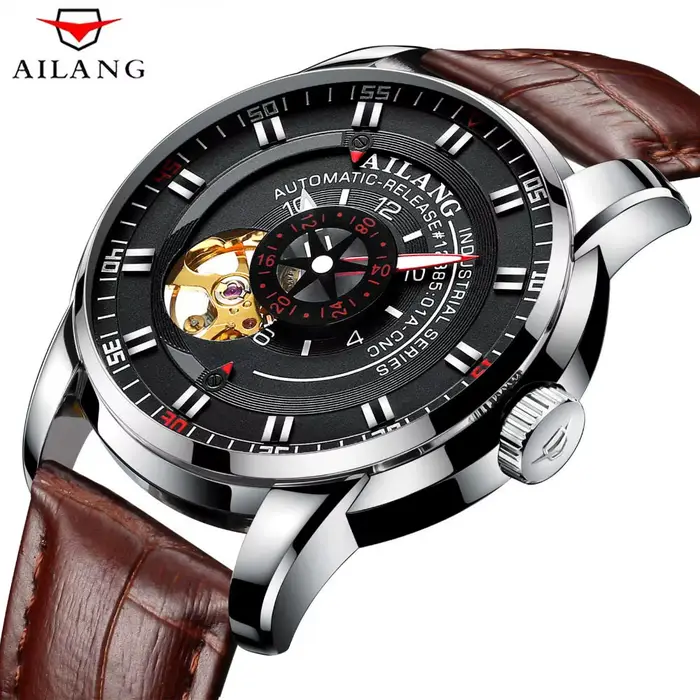 Montre de plongée Ailang pour homme, mécanique, style affaires, résistance à l'eau, bracelet en cuir, étanche pour diverses occasions
