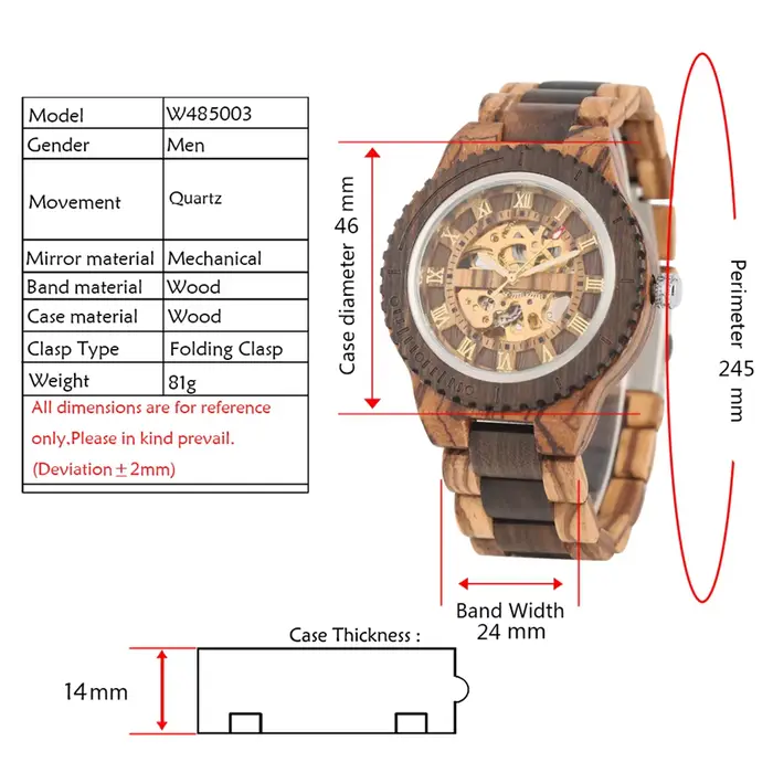 Montre ronde automatique en bois avec bracelet réglable pour homme occasions spéciales élégante à offrir