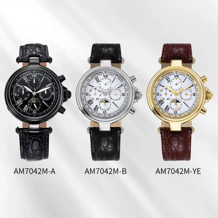 Montre automatique homme BERNY avec mouvement automatique à remontage automatique et bracelet en cuir pour occasions sportives et élégantes