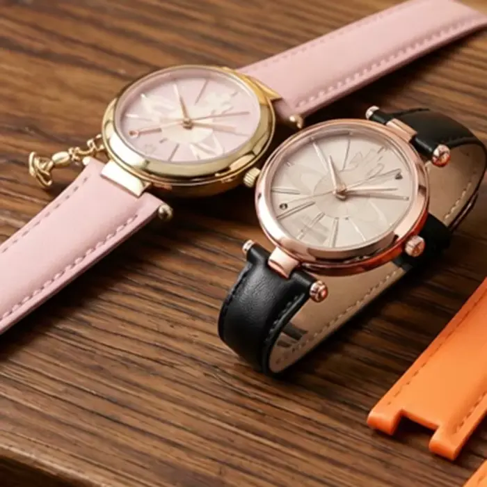 Bracelet de montre en cuir véritable pour femme avec boucle papillon, élégant et polyvalent pour toutes les occasions spéciales