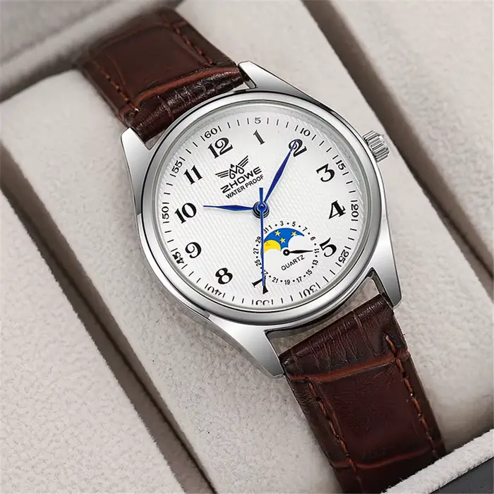 Montre de luxe en cuir noir avec calendrier complet pour femmes, élégante et résistante à l'eau pour toutes les occasions
