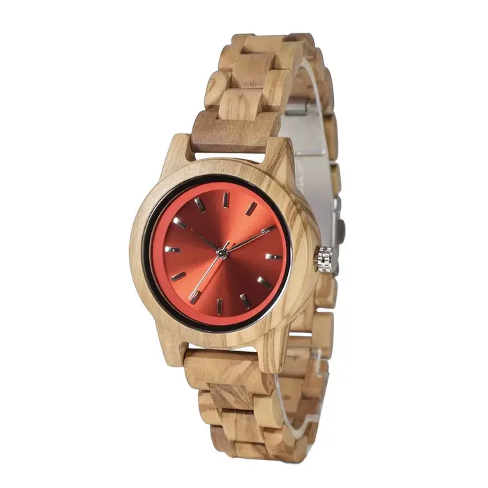 Montre en bois pour femme avec bracelet entièrement en bois, design classique analogique, montres po