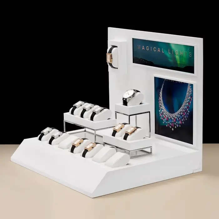 Oirlv-Support de montre en cuir blanc, présentoir, accessoires pour vitrine