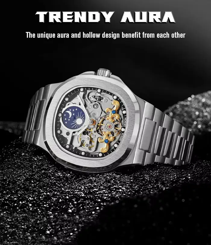 Forsining 2025 nouveau haut hommes montres mécaniques automatiques Tourbillon Phase de lune en acier étanche lumineux squelette horloge d'affaires