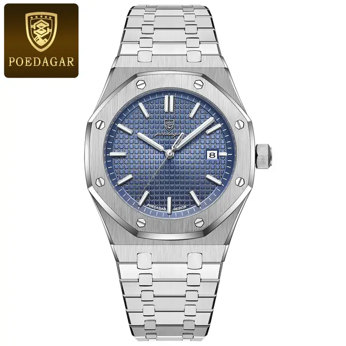 POEDAGAR vente chaude étanche calendrier lumineux en acier inoxydable montre carrée pour hommes étudiant tendance affair