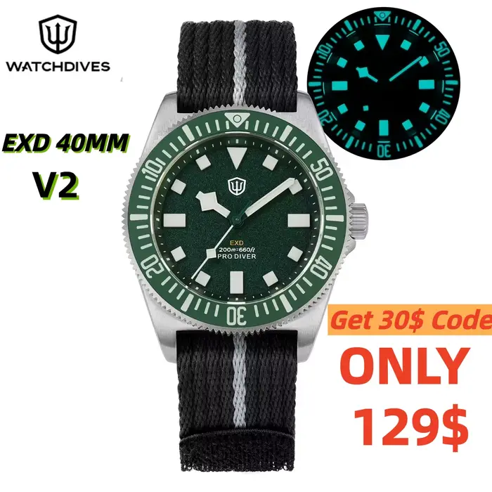 Watchdives EXD 40mm montre de plongée en titane VH31 balayage deuxième Movt saphir BGW9 Lume 200M WR lunette en céramique bracelet Interchangeable