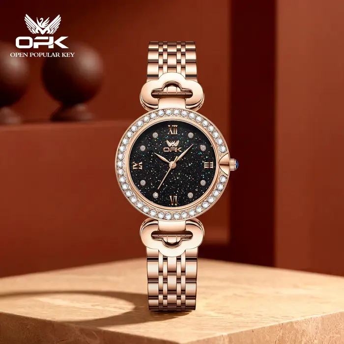 OPK 6094 Elegance – montre à mouvement à Quartz pour femmes, cadran rond, bande en acier, étanche à