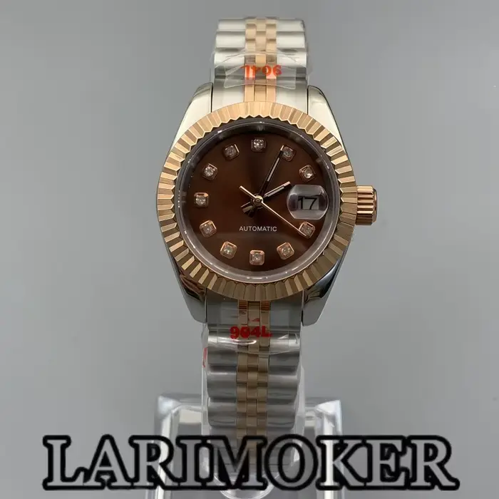 Montre mécanique automatique BLIGER pour femme, cadran marron, mouvement NH05, bracelet acier inoxydable, résistance à l'eau 10 barres, pour occasions spéciales et tous les jours