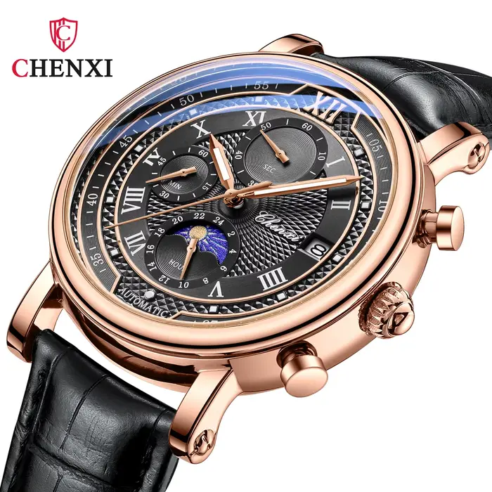 Chenxi 976 cuir chronographe Date hommes Phase de la lune chronométrage affaires lumineux montre à Quartz Relojes para hombres