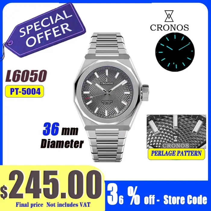 Montre de luxe mécanique Cronos en acier inoxydable avec cristal de saphir résistant à l'eau pour homme occasions spéciales