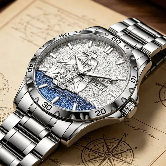 Montre GLENAW, design nautique tridimensionnel