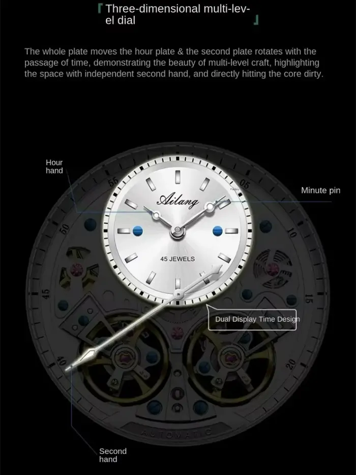 AILANG Montre mécanique automatique à double tourbillon pour hommes