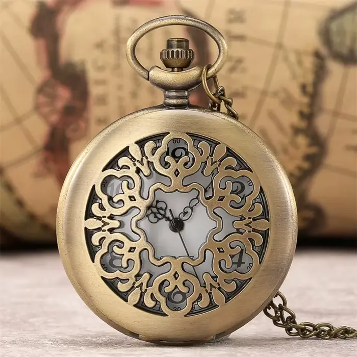 Montre de poche en alliage à fleurs creuses avec mouvement quartz pour hommes et femmes occasions spéciales