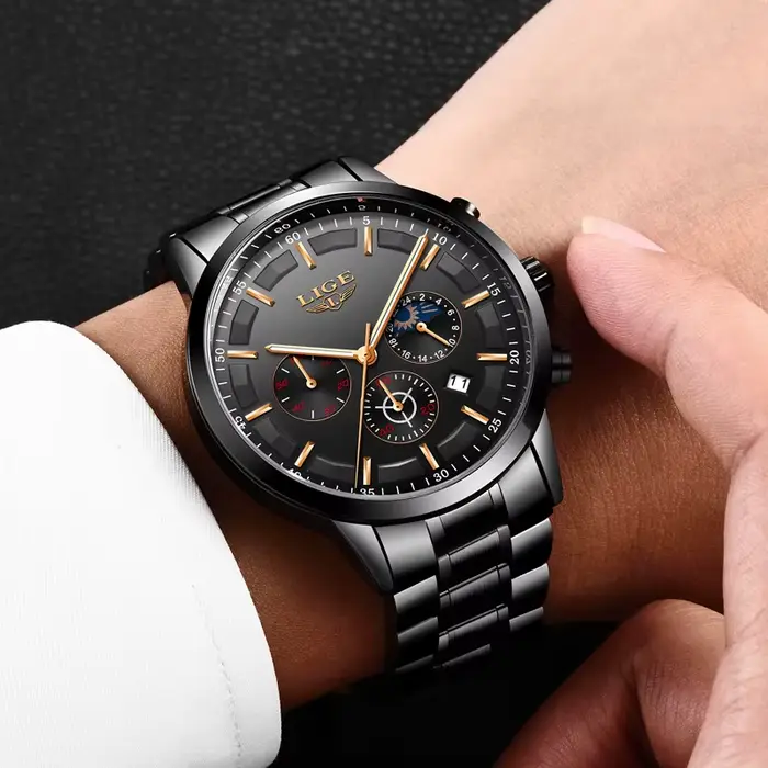 LIGE montres d'affaires hommes Top marque de luxe montre-bracelet à Quartz 3Bar étanche chronographe montre lumineuse pour Gentleman cadeau + boîte