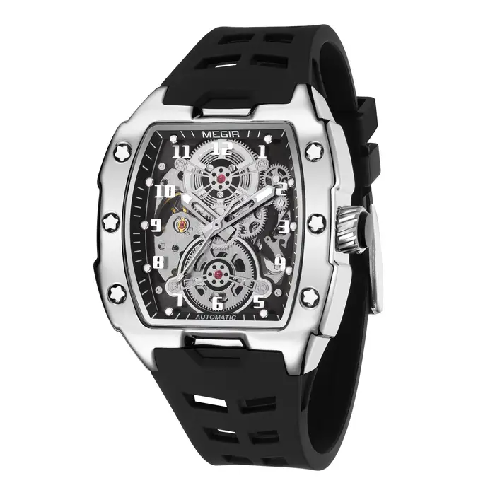 MEGIR montres mécaniques automatiques pour hommes 43MM Tonneau cadran squelette homme montre-bracelet étanche lumineux mâle horloge Reloj Hombre
