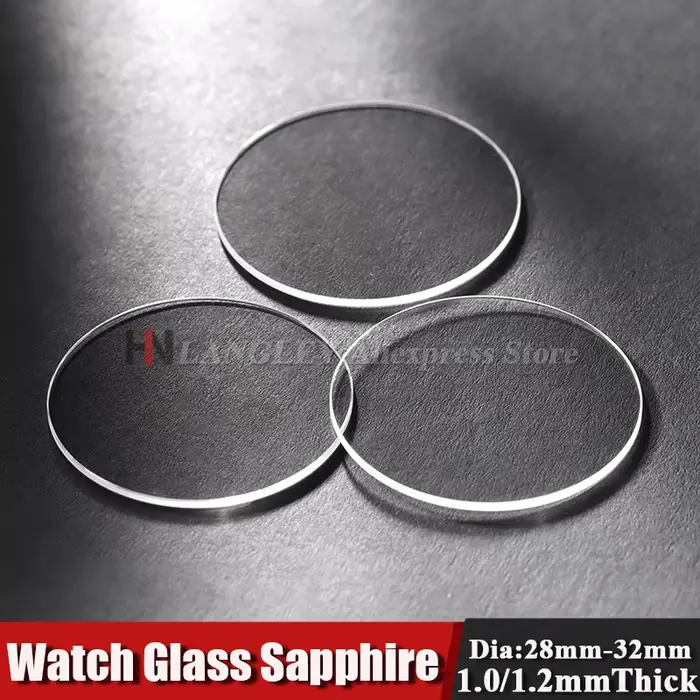 Verre de montre saphir plat 1.0mm/1.2mm d'épaisseur dans les diamètres 28-32mm cristal Transparent 1