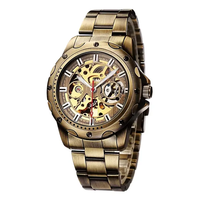 SHENHUA 9536A hommes montre mécanique automatique Bronze squelette décontracté hommes montres vie ét