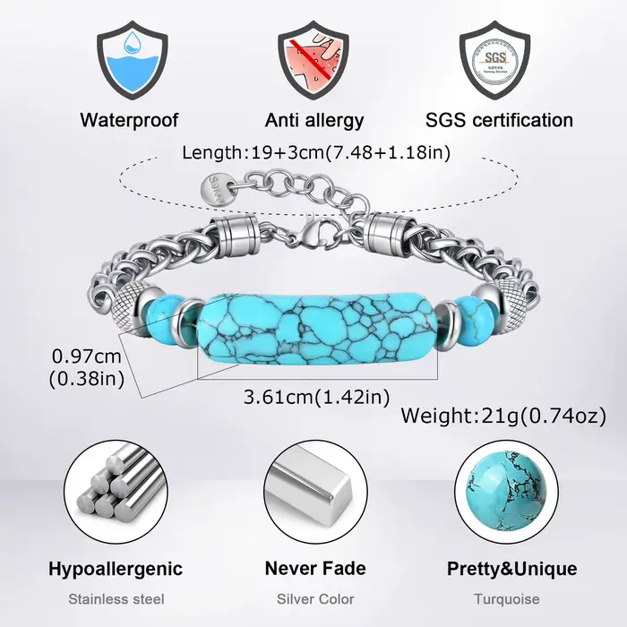 Bracelet Turquoise en pierre d'oeil de tigre naturelle pour hommes