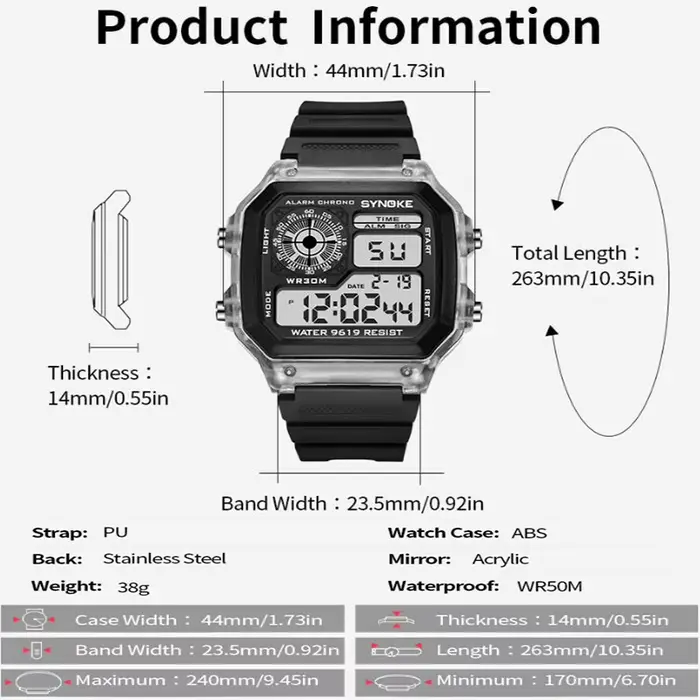 Synoke montre de Sport pour hommes antichoc mode 30M étanche natation montre-bracelet numérique coloré lumière LED mâle réveil