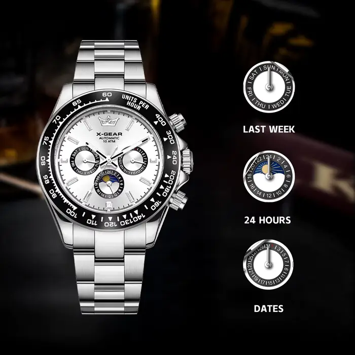 Panda Eye Montre mécanique automatique pour homme avec lunette en céramique Trois yeux Six aiguilles étanche lumineuse