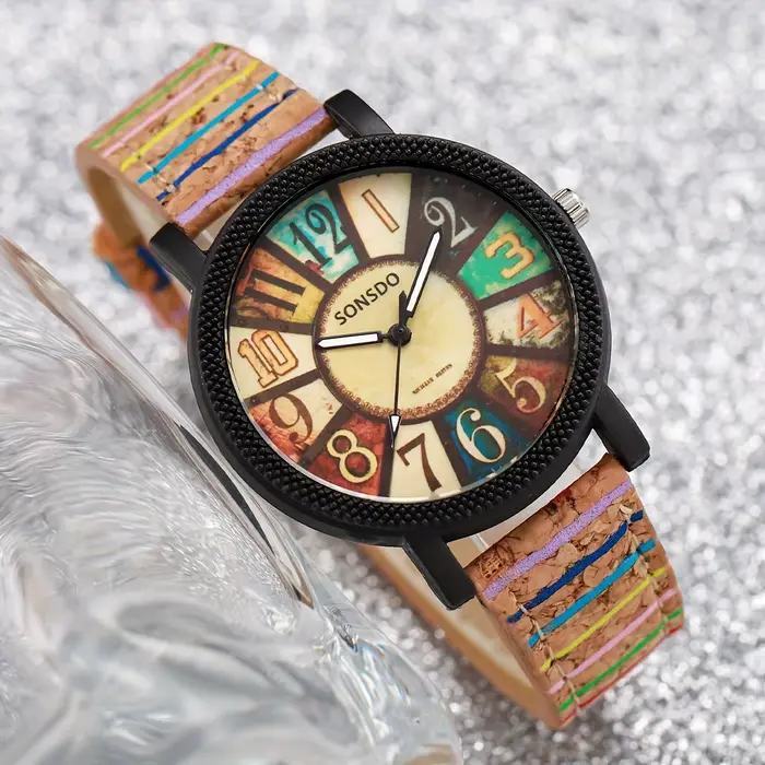 2 pièces/ensemble montre pour femme Vintage Bracelet en cuir analogique Quartz