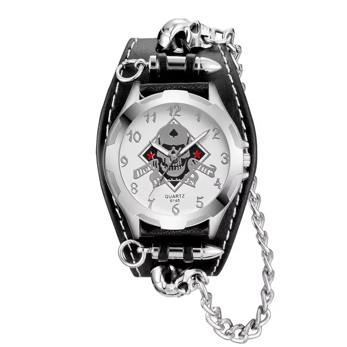 Montre à Quartz avec Pointeur Rond et Crâne Anime