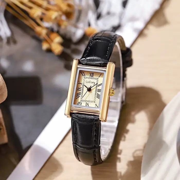 Montre vintage à quartz pour femme avec bracelet en cuir argent or rose élégante pour occasions spéciales mode décontracté