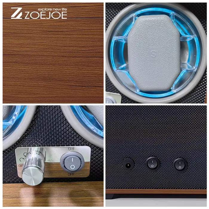 ZOEJOE remontoir de montre automatique en cuir PU couvercle Transparent en carbone alimenté par USB