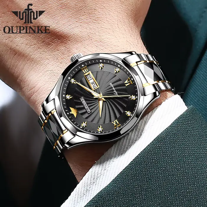 Montre mécanique homme en acier inoxydable avec bracelet en tungstène lumineuse pour occasions spéciales élégante à offrir