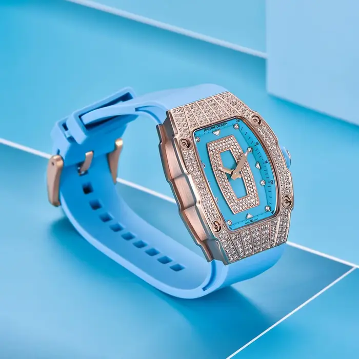 PAGANI DESIGN Top luxe diamant incrusté montre pour femme mode caoutchouc étanche lumineux vin seau boîtier